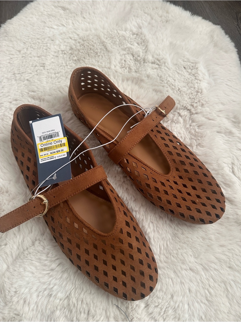 Women’s Tan Perforated Mary Jane Flats with Buckle Strap size 9